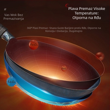 Wok od kovanog željeza s dvostrukim dnom, bez premaza, stakleni poklopac, univerzalno pogodan za plinske i indukcijske ploče