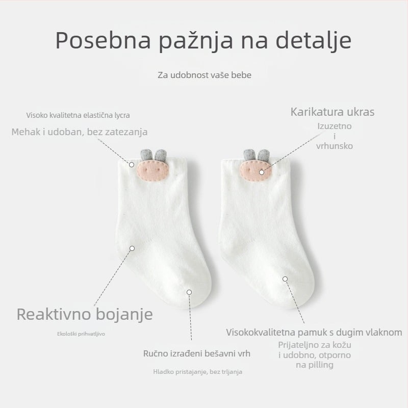 Novorođenačke čarape – korejskog stila, slatki crtani motivi, pamuk, kratke čarapice, proljeće i jesen, 0–1 godina