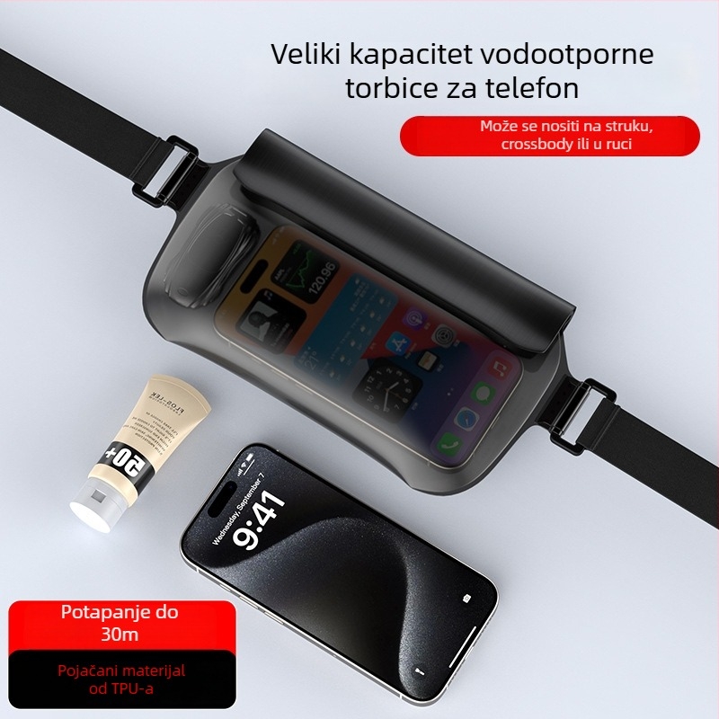 Vodootporna tašna za struk za plivanje i aktivnosti na otvorenom — TPU materijal, kapacitet 0,8 L, vodootporna tkanina