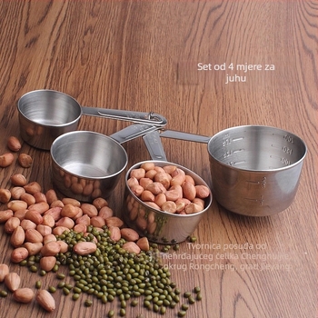 Četvero-dijelni set mjernih žlica i šalica od nehrđajućeg čelika s ugrađenom skalom za pečenje