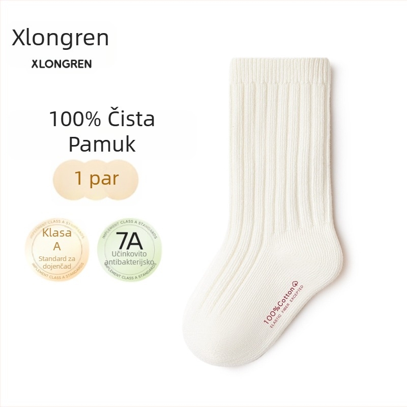 Čarape za bebe i djecu od pamuka, srednje dužine, jednobojne, 100% pamuk, prozračne, jedna veličina (1–3 godine, 80–100 cm)