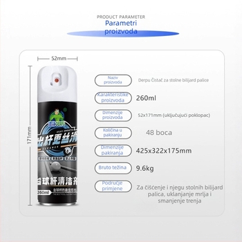 Čistač šipke za bilijar s neutralnom formulom, 10 sekundi brzog djelovanja, 260 ml bočica, 0,15 kg, 48 bočica u kartonu