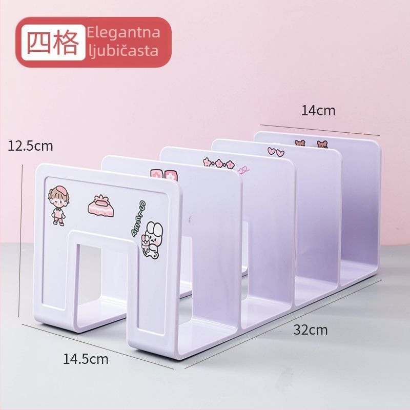 Plastični stalak za knjige s dijelnikom za uredske potrebe, višekanalni dizajn – Model 388, Neto težina 290 g, pakiranje 1 kom