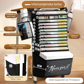 Viseća torba za knjige uz stol, velika kapaciteta pohrane, Bushang, Model Kz00213bm, Materijal tkanina, Neto težina 1