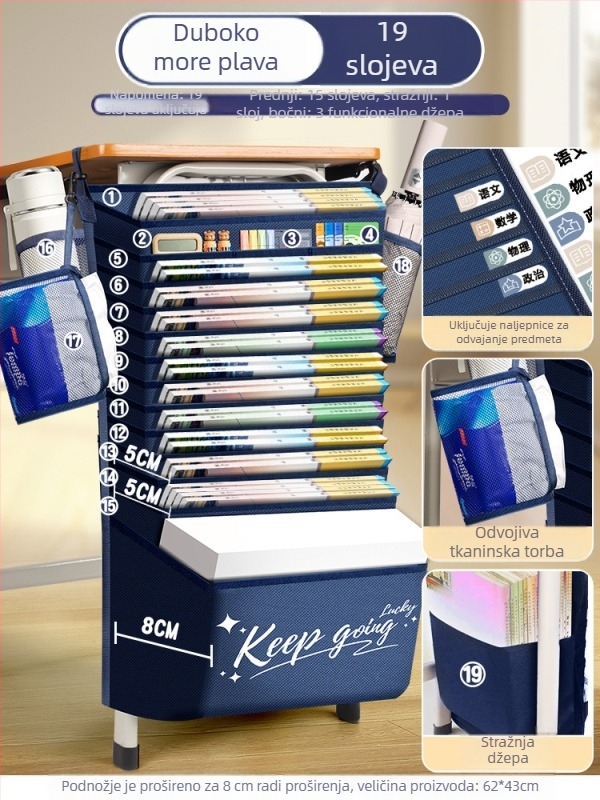 Viseća torba za knjige uz stol, velika kapaciteta pohrane, Bushang, Model Kz00213bm, Materijal tkanina, Neto težina 1