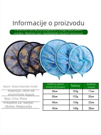 Glava mreže za velike ribe, anti-zamka, nano mreža, okvir od aluminijskog legura, aluminijsko-magnezijev spoj