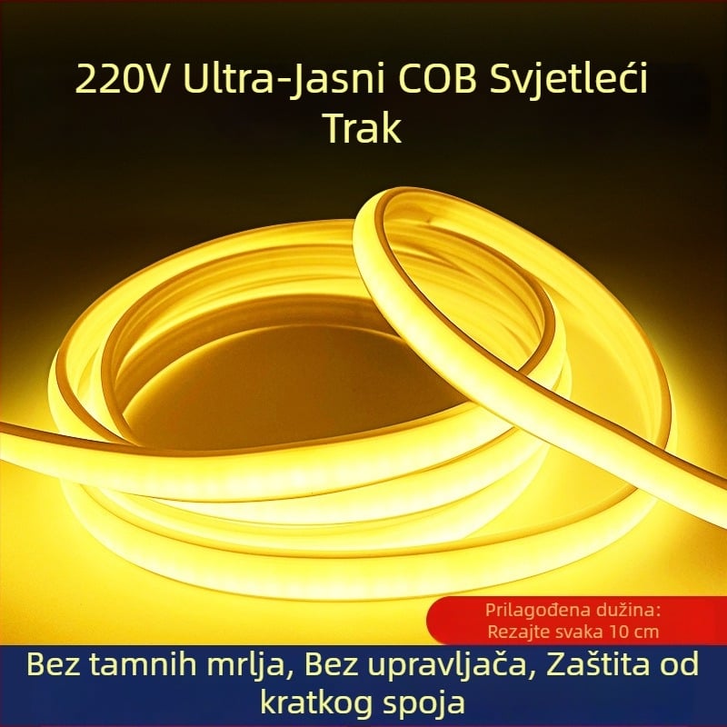 COB LED traka, 240 LED (2835 čipovi), 220V ulaz, 10W, kut zračenja 180°, vodootporan