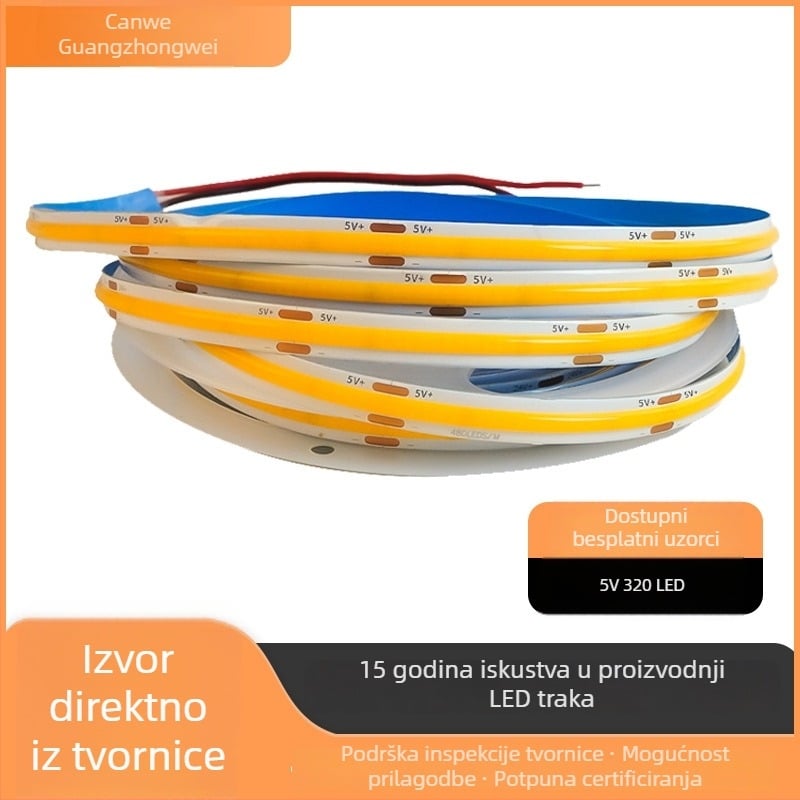 Cob LED trak s 320 LED, 5V ulaz, vodootporan, regulacija svjetline USB kontrolom za unutarnje osvjetljenje