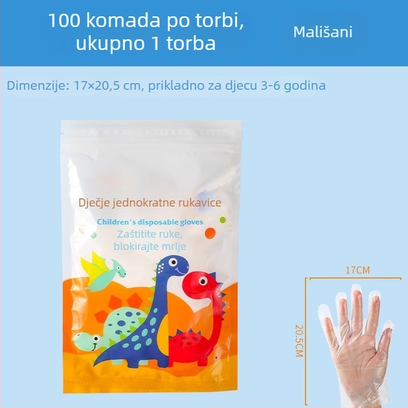 Dječje jednokratne PE rukavice, pojedinačno pakirane, prehrambene kvalitete, prozirne, debljina 0,01 mm, za kućnu upotrebu
