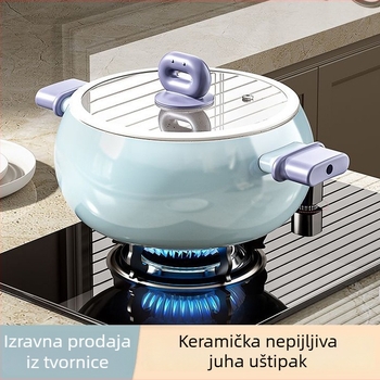 Lonac za juhu od finog željeza s neljepljivim premazom, 5 L kapaciteta, stakleni poklopac, jednostrano dno, kompatibilan sa svim vrstama štednjaka