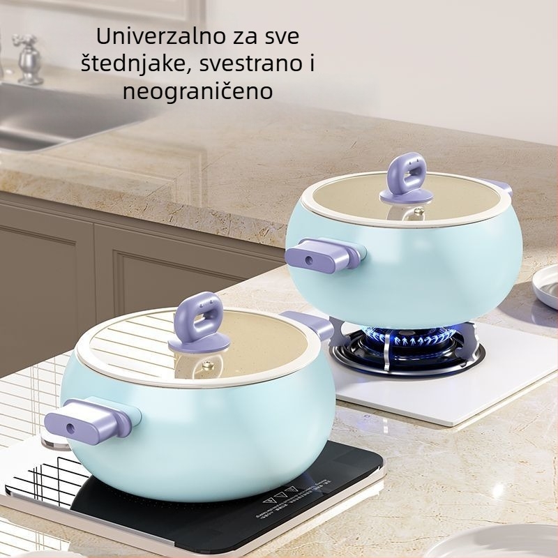 Lonac za juhu od finog željeza s neljepljivim premazom, 5 L kapaciteta, stakleni poklopac, jednostrano dno, kompatibilan sa svim vrstama štednjaka