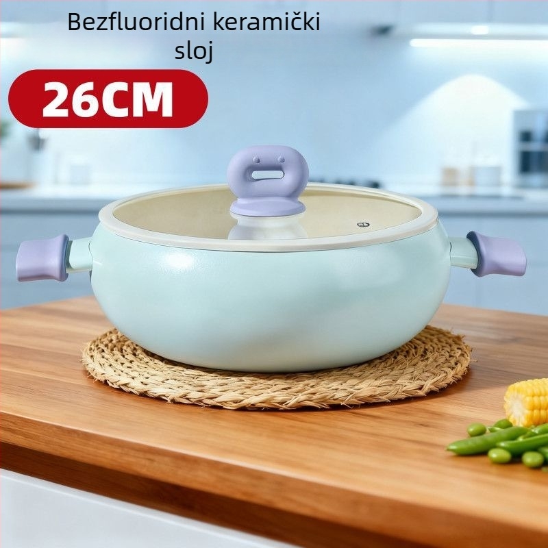 Lonac za juhu od finog željeza s neljepljivim premazom, 5 L kapaciteta, stakleni poklopac, jednostrano dno, kompatibilan sa svim vrstama štednjaka