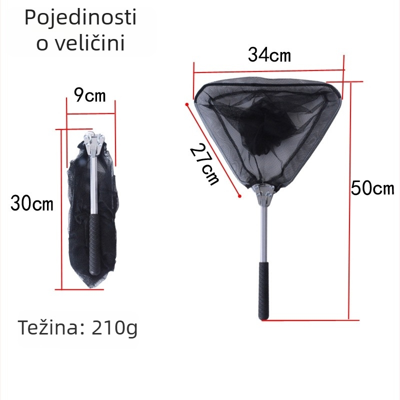 Mreža za ribolov od aluminijskog legura, s integriranom trokutastom glavom i aluminijskom šipkom