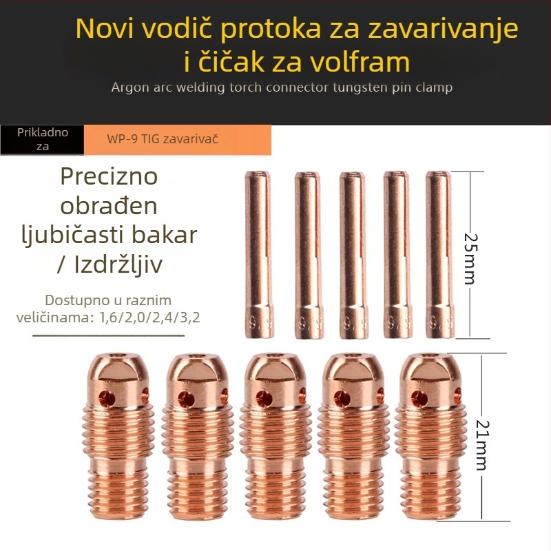WP-9F argon arc zavarivački pištolj keramička mlaznica 13N08, bakreni voditelj toka, volframova igla za zavarivanje i zaštitni kućište mlaznice