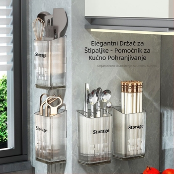 Zidni držač za štapiće s bezbušnom ugradnjom, drenazijski dizajn, PP materijal, višenamjenski kuhinjski organizator