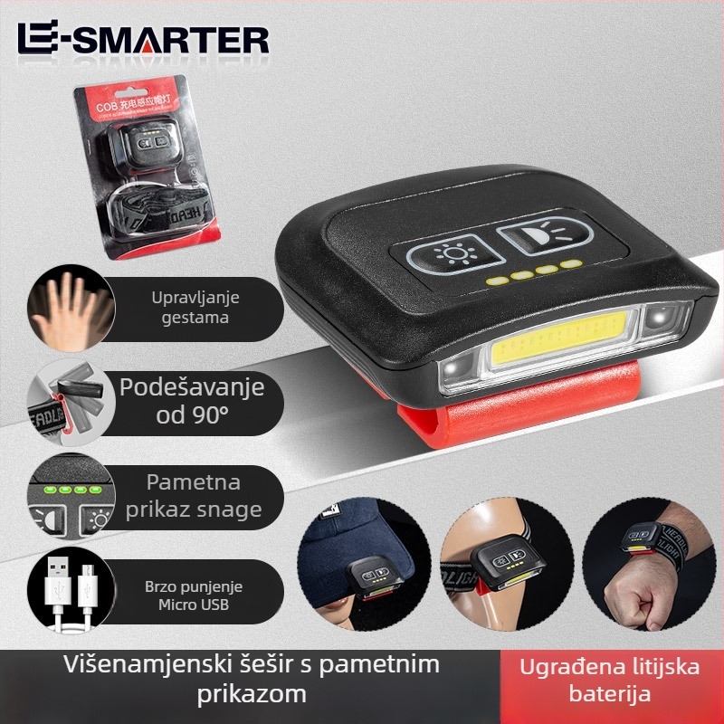 LED čelna lampica s ugrađenom baterijom, 10W, domet 100–200 m, uključen punjač, za noćni ribolov