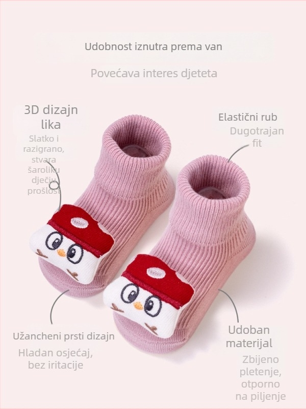 Dječje čarape od combed pamuka, karikaturistički uzorak, dvostruka igla, srednja duljina nogavice