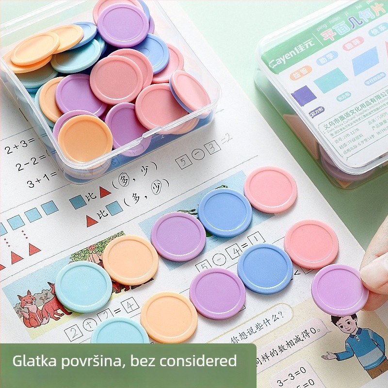 Matematičke pločice za brojanje za prvi razred: geometrijski oblici i aritmetika novčića, plastični novčići, Modian, kôd Jyb-126bm, uzrast 7–14, neelektrični