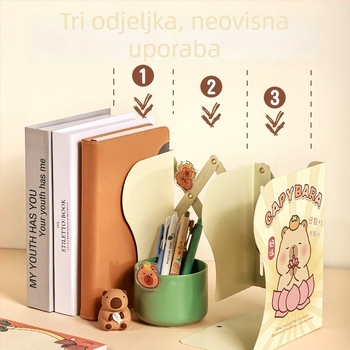 Ispruživi stolni nosač za knjige s držačem za olovku i integriranom policom za knjige — metal, model KBX-3108, brend Kaba Bear, težina 0.8