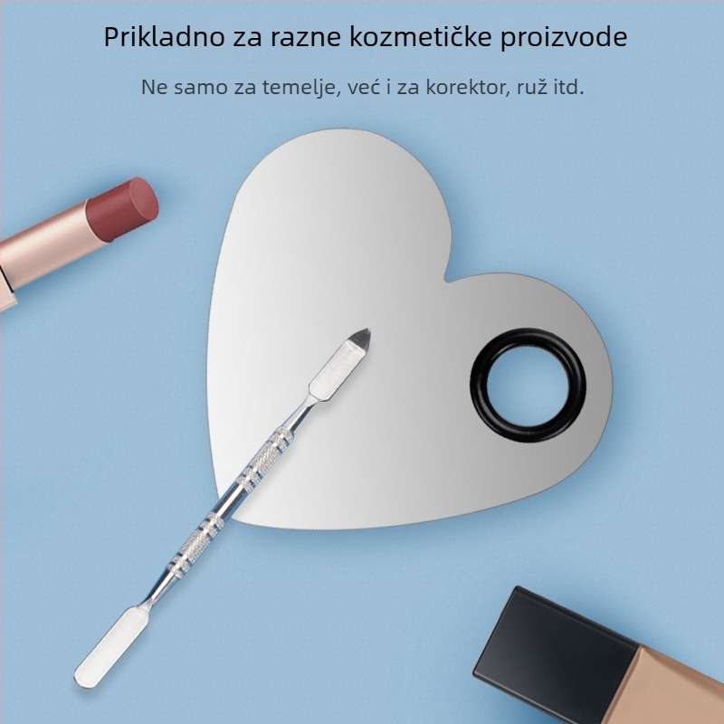 Prsten-paleta od nehrđajućeg čelika u obliku srca – paleta za šminku i aplikator za temelje s pickerom, 54 g, Dingsheng
