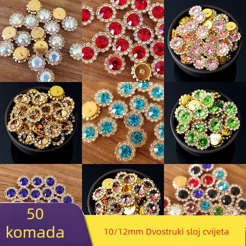 Dodatak za kosu s kristalima: dvostruka mašna sa cvijetom suncokreta, ručno prišiti dijamanti, elektroplatinirani završetak