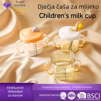 PPSU šalica za mlijeko za bebe s mjernom skalom, dječja šalica za vodu s držačem i slamkom