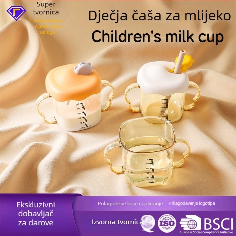 PPSU šalica za mlijeko za bebe s mjernom skalom, dječja šalica za vodu s držačem i slamkom