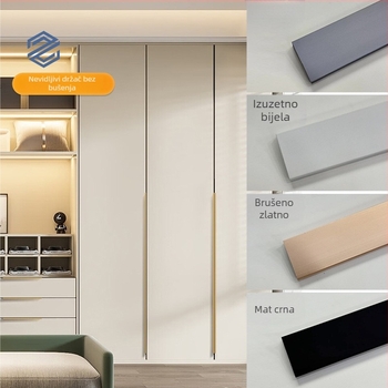 Ručka za vrata ormarića od aluminijskog legura, bočno montirana, skrivena, za garderobe i drvene ormare, moderan minimalistički stil, elektroplakirani završni sloj s teksturom žice