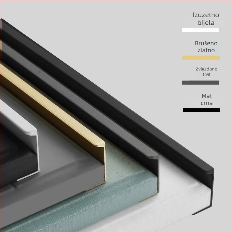 Ručka za vrata ormarića od aluminijskog legura, bočno montirana, skrivena, za garderobe i drvene ormare, moderan minimalistički stil, elektroplakirani završni sloj s teksturom žice