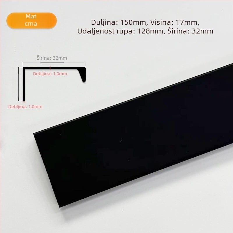 Ručka za vrata ormarića od aluminijskog legura, bočno montirana, skrivena, za garderobe i drvene ormare, moderan minimalistički stil, elektroplakirani završni sloj s teksturom žice