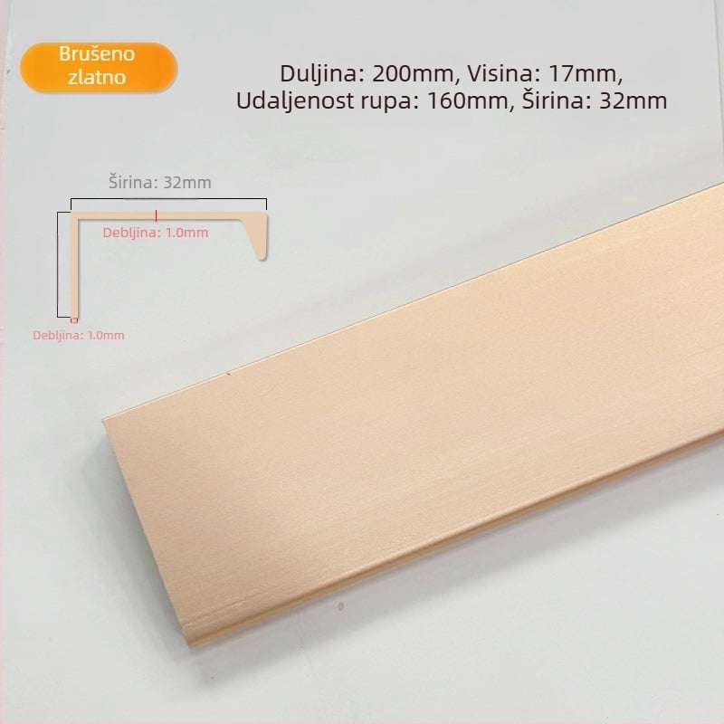 Ručka za vrata ormarića od aluminijskog legura, bočno montirana, skrivena, za garderobe i drvene ormare, moderan minimalistički stil, elektroplakirani završni sloj s teksturom žice