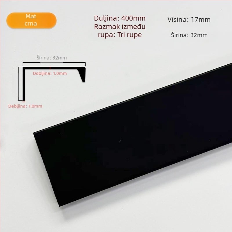 Ručka za vrata ormarića od aluminijskog legura, bočno montirana, skrivena, za garderobe i drvene ormare, moderan minimalistički stil, elektroplakirani završni sloj s teksturom žice