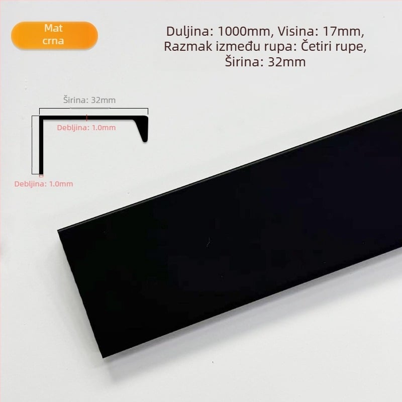 Ručka za vrata ormarića od aluminijskog legura, bočno montirana, skrivena, za garderobe i drvene ormare, moderan minimalistički stil, elektroplakirani završni sloj s teksturom žice