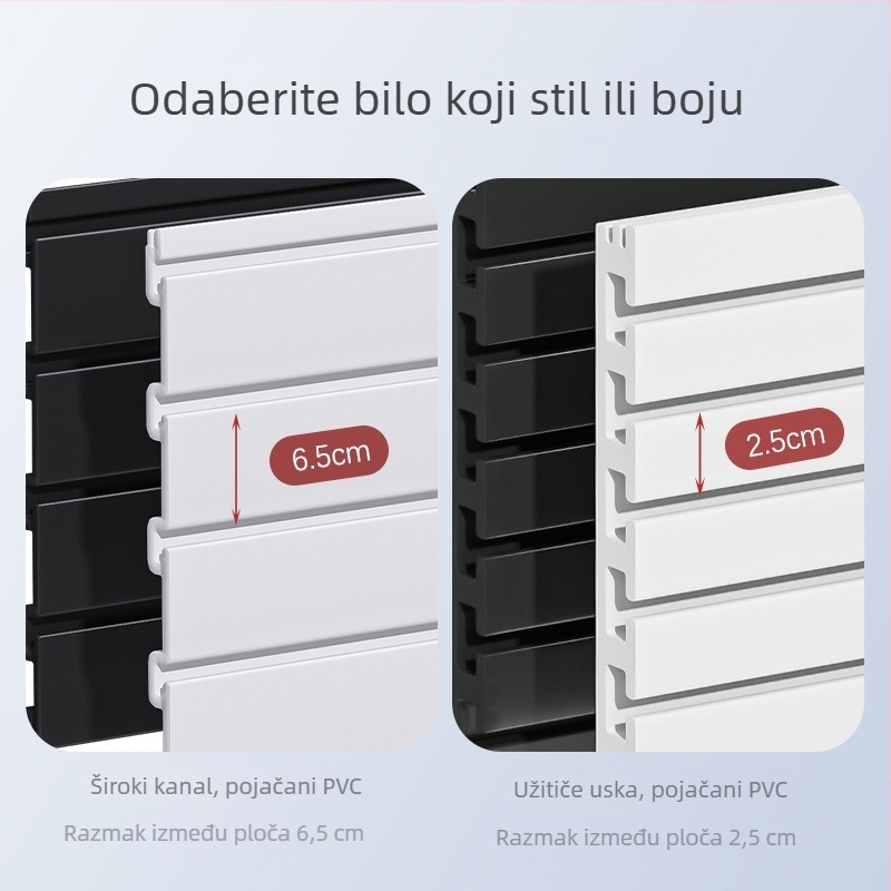 PVC zidni izložbeni stalak s višestrukim kukama, monolitna PVC konstrukcija, nosivost preko 30 kg