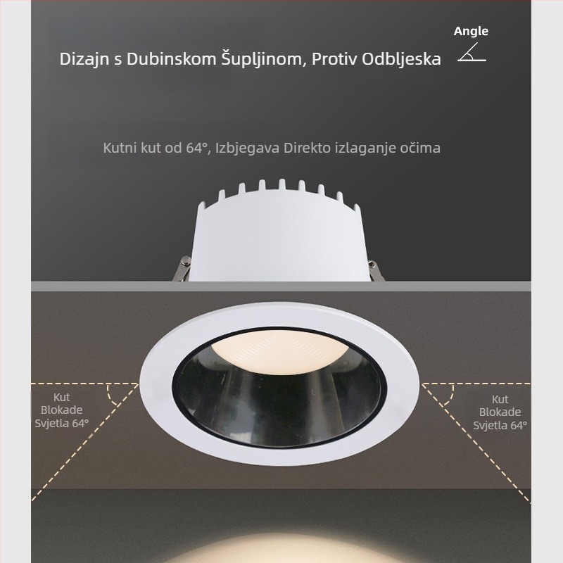 LED ugrađeni downlight, trobojno dimmiranje (3000/4000/6000K), snaga 6–10W, otvor Ø75 mm, aluminijsko kućište, 220V