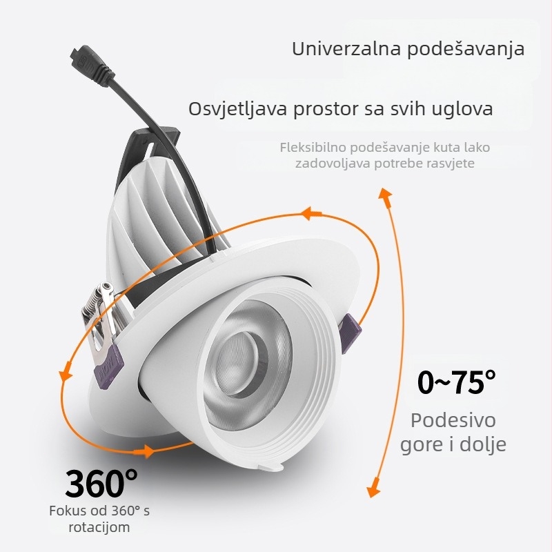 LED ugrađeno stropno svjetlo, podesivi kut, anti-glare, zidno ispiranje svjetla, aluminijsko kućište, CRI ≥90, 220V