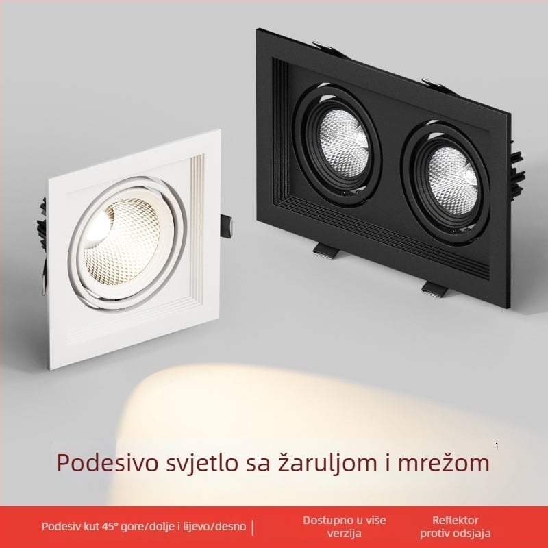 Pravokutno ugradno LED svjetlo s mrežom, dvostruko downlight, aluminijsko kućište, 220V, CRI ≥95, neinteligentno upravljanje