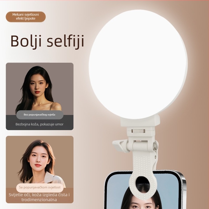 Selfie svjetlo za telefon — prijenosno clip-on svjetlo sa tri boje temperature, 3V/800mAh, model Sd-sjbgd-f01