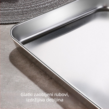 Pravokutna tava od 304 inox čelika za parenje i pečenje, ravno dno, površina elektrolitičke obrade.