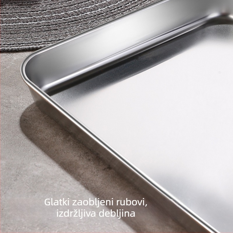 Pravokutna tava od 304 inox čelika za parenje i pečenje, ravno dno, površina elektrolitičke obrade.