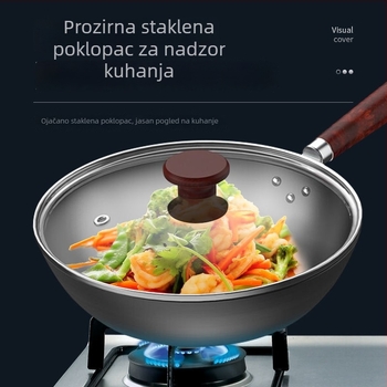Wok od neprskanog željeza bez premaza, model VC32BH01, s jednim dnom, kompatibilan s plinskim štednjakom