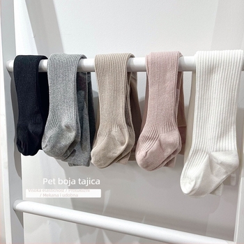 Bebične ribane najlonke s dvostrukom pleteninom, jednobojne, topla pamukova smjesa, za djecu 1–3 godine