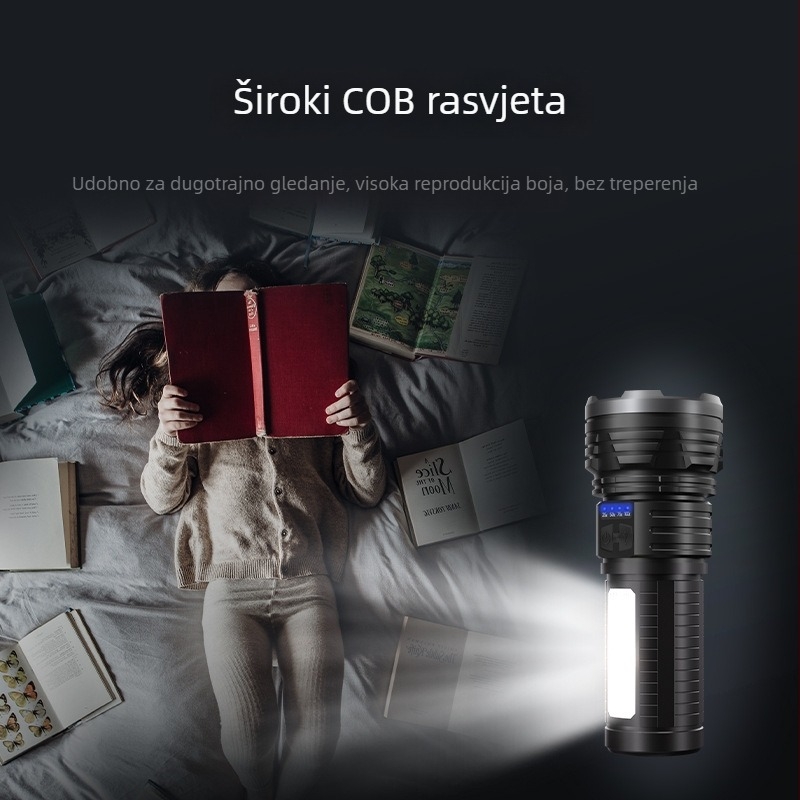Raybow Prijenosna vanjska LED svjetiljka, 10W LED, 1200mAh, domet 200–500 m, 360° rotacija, ručno pokretanje, višenamjenska taktička svjetiljka