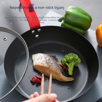 Tava za prženje bez premaza od rafiniranog željeza, jednoslojno dno, dubina 5 cm, univerzalna kompatibilnost s plinskim i indukcijskim pločama, model ZBX-TGJG, težina 1,4 kg