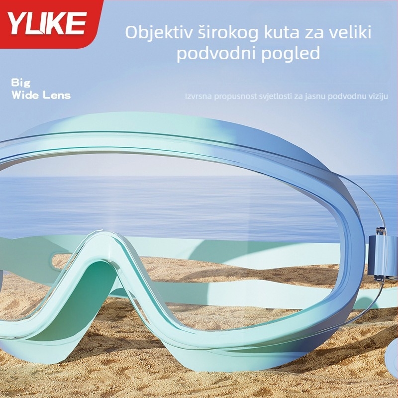 Dječje plivačke naočale s velikim okvirom, leće od polikarbonata, anti-fog, vodootporne, u kompletu s kapom za plivanje