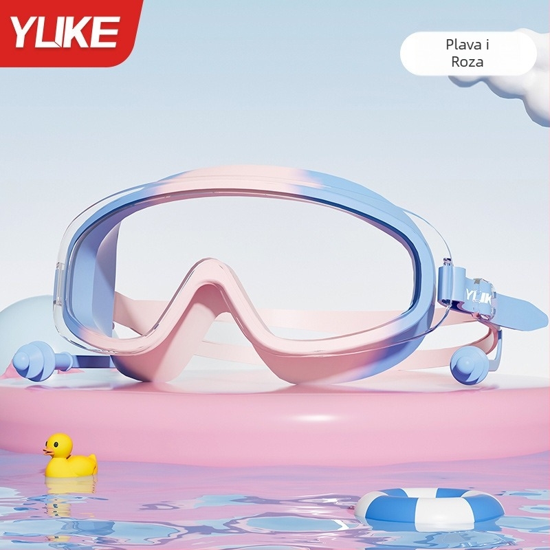 Dječje plivačke naočale s velikim okvirom, leće od polikarbonata, anti-fog, vodootporne, u kompletu s kapom za plivanje