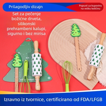 Set za pečenje kod kuće: valjak za tijesto, silikonska spatula i mućnjak za jaja; materijal silikon; nepravilni oblik; za pečenje