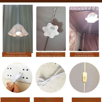 Cvjetna lampica za noćni ormarić, priključna napajanje, akrilno sjenilo, 220V, gumb prekidač, ambijentalno svjetlo, podržava inteligentno upravljanje