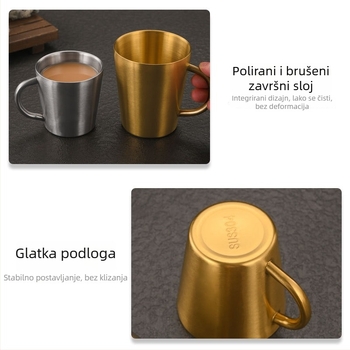 Šalica od 304 nehrđajućeg čelika s dvostrukim stijenkama i držačem – velika kapaciteta, pogodna za pića (pivo, mlijeko i vodu), s prilagođenim logotipom