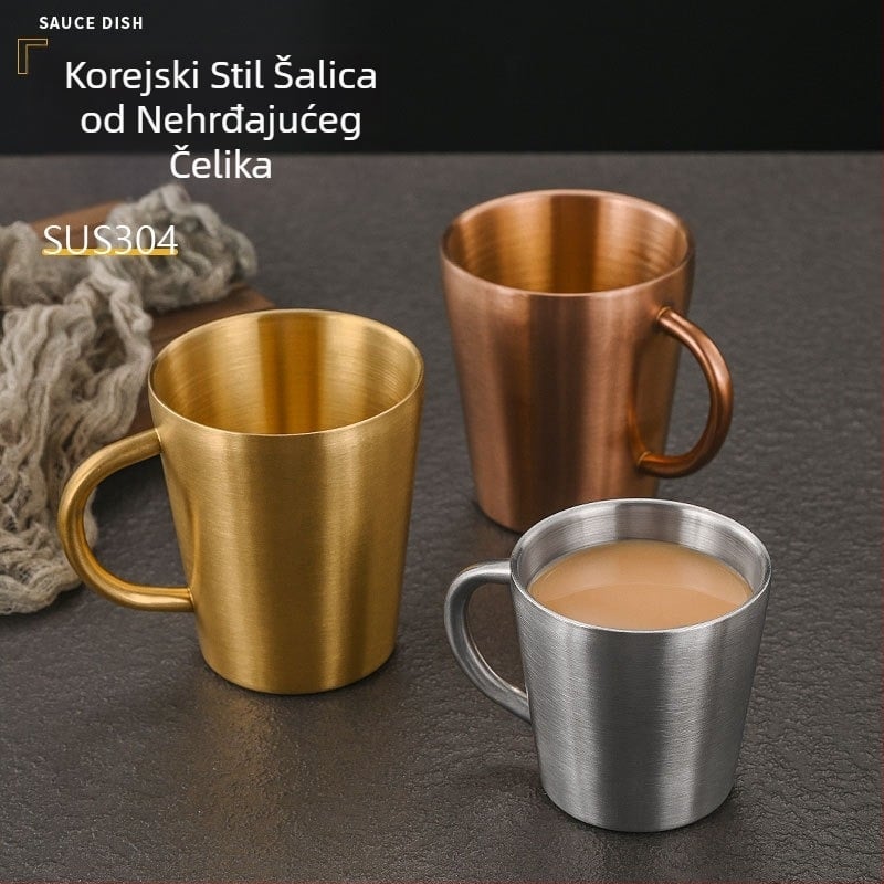 Šalica od 304 nehrđajućeg čelika s dvostrukim stijenkama i držačem – velika kapaciteta, pogodna za pića (pivo, mlijeko i vodu), s prilagođenim logotipom